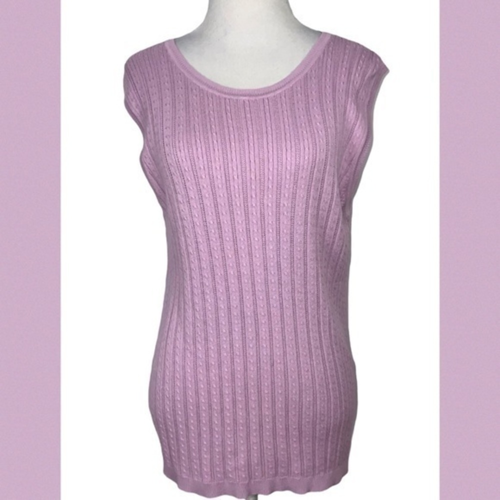 Foxcroft Lavendar/Lilac Sleeveless Cable Knit Round Neck Pullover Sweater L